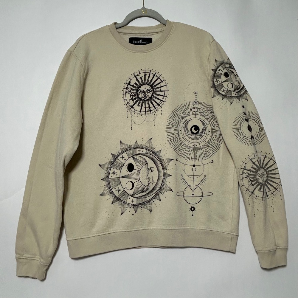 Blind Rooster Celestial Sun Moon Sweatshirt Women L Cream Graphic Witchy Boho